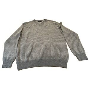 Allen Solly Sweater 100% 2-Ply Cashmere Mens Gray‎ Stripe V Neck Preppy Size M